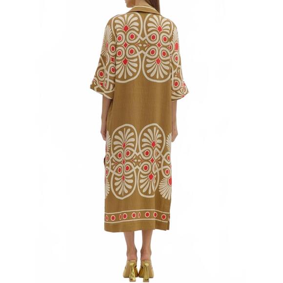 NEW ENTRO sabrina golden midi dress in beige - Picture 5 of 8